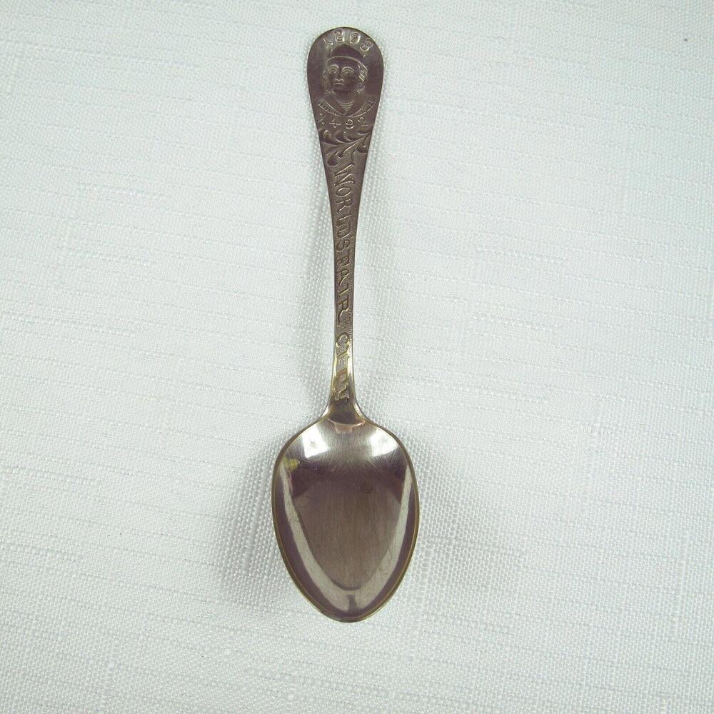 Antique 1893 Chicago Worlds Fair City Souvenir Spoon Columbus 1492 Standard - Picture 8 of 12